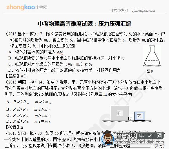 中考物理高等难度试题：压力、压强汇编1
