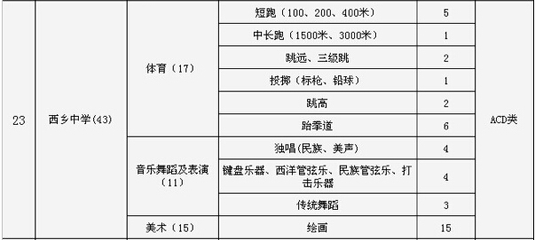 2015深圳市西乡中学中考特长生招生计划2