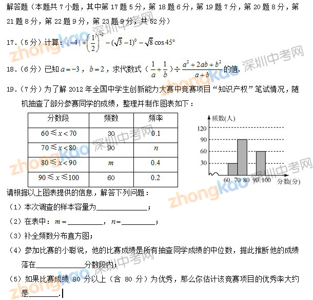 2012年深圳中考数学试卷及答案6