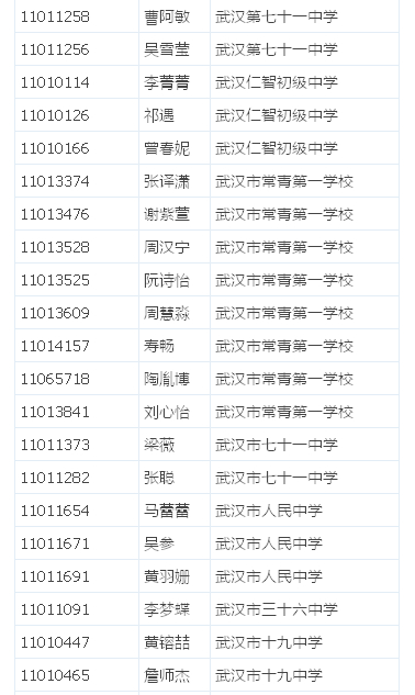 2014年武汉市体育艺术特长生测试合格名单（美术类）2
