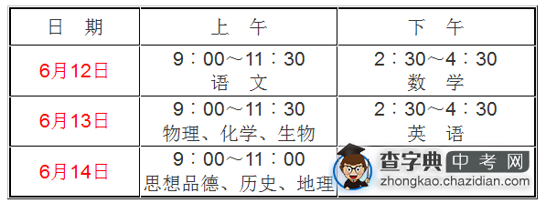 四川眉山2012年中考时间：6月12-6月14日1