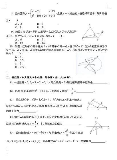 2015年省实验校考数学模拟题2