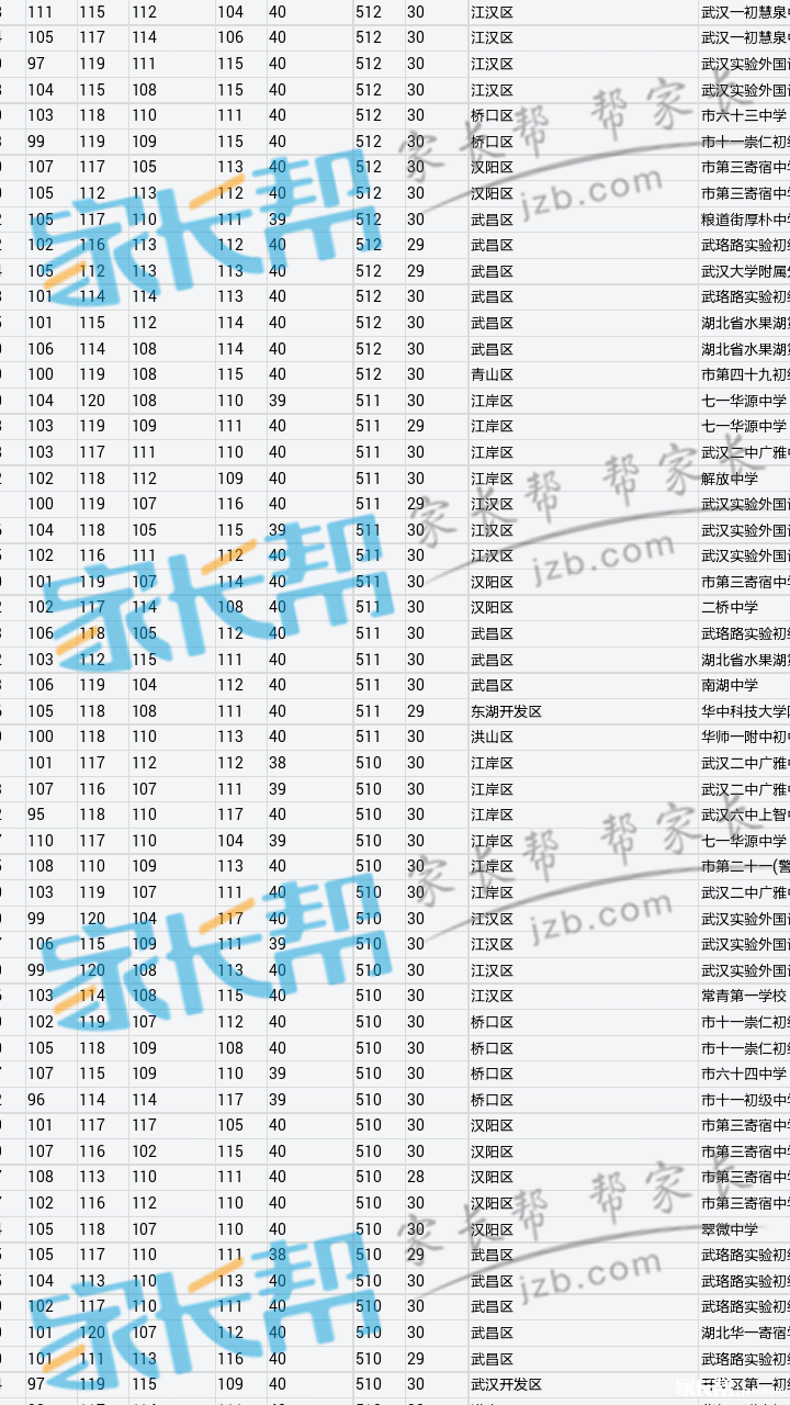 2015年武汉中考分数排名表3