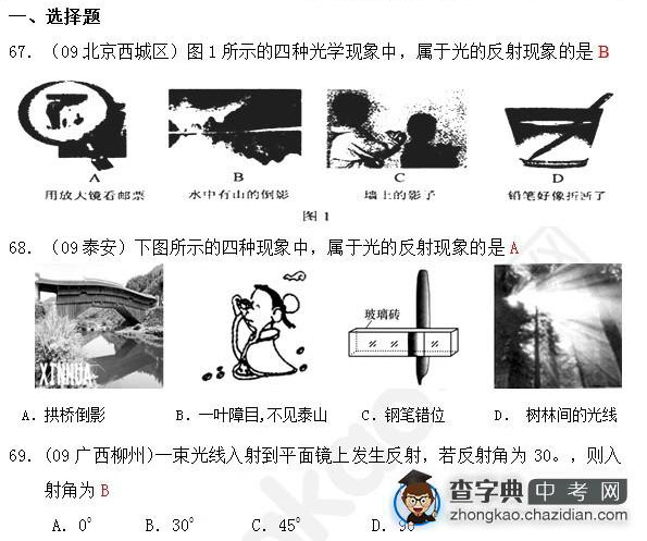 2015年中考物理光的反射知识点：历年真题辑选择题二十九1