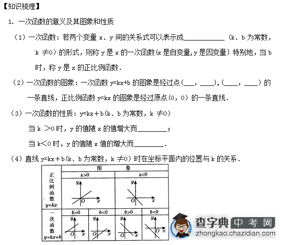 2015中考数学复习：一次函数知识点考察1