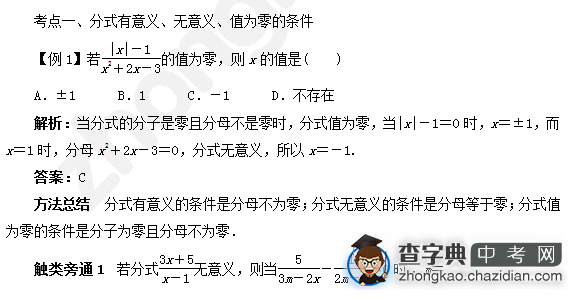 2015中考数学知识点复习：实例分析分式有意义的条件1