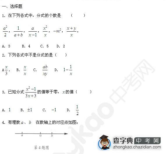 初二数学分式知识点练习题1