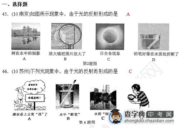 2015年中考物理光的反射知识点：历年真题辑选择题十九1