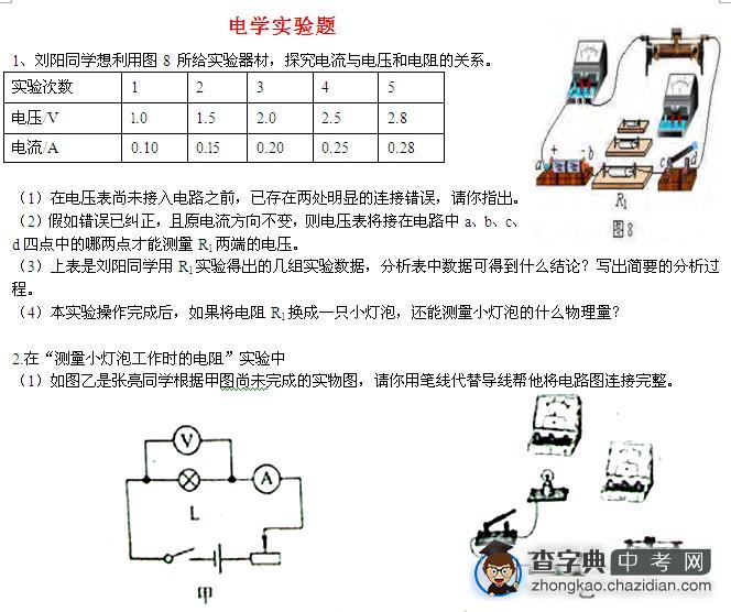 中考物理电学实验专题综合试题1