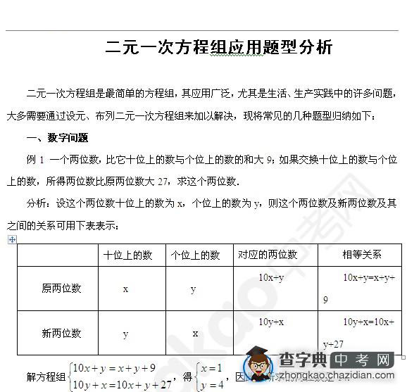 二元一次方程组应用题型分析1