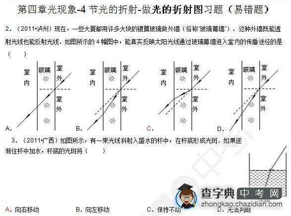 2015年中考物理光的折射知识点：易错题及解析选择题二1