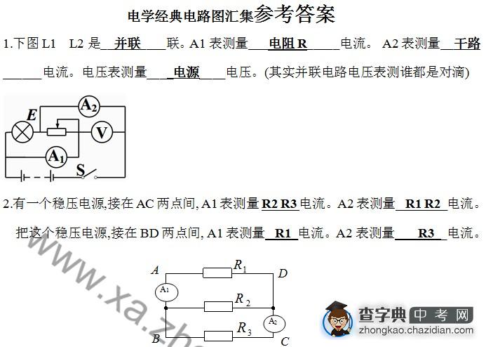 备战2012中考经典电学电路图题型答案解析1