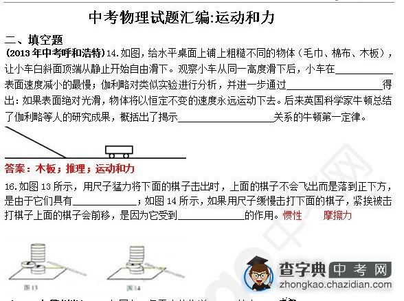 2015年中考物理备考力的知识点：真题及答案辑填空题六1