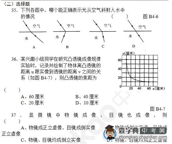 2015年中考物理光的折射知识点：知识点自测选择题八1