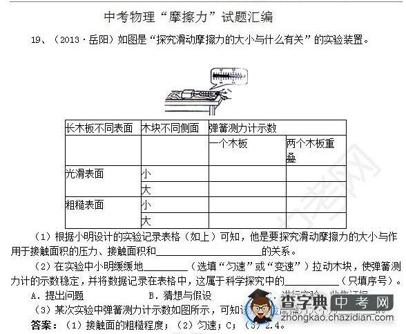 2015年中考物理备考力的知识点：摩擦力试题汇编解答题十1