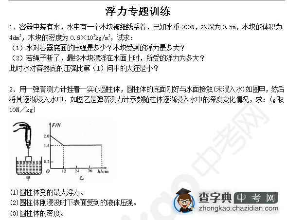 2015年中考物理浮力知识点：训练题一1