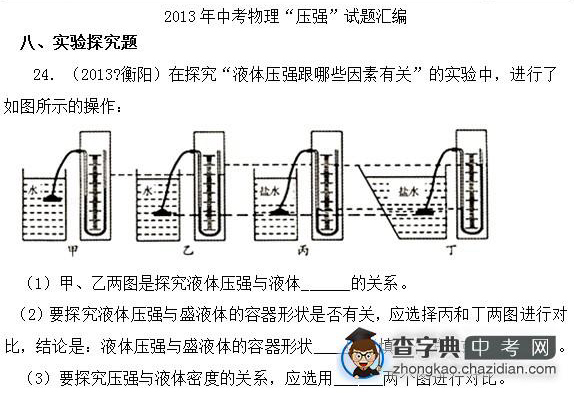 2015年中考物理压强知识点：13年真题辑实验探究题二1