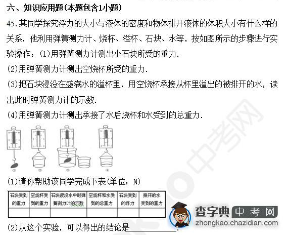 2015年中考物理浮力知识点：自测题知识应用题1