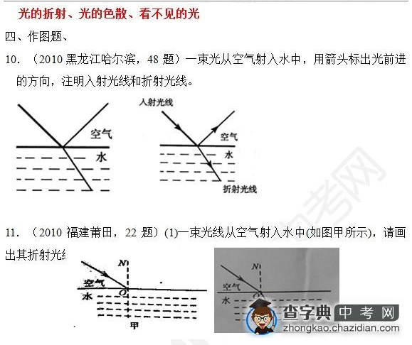 2015年中考物理知识点：光的折射、色散真题精选作图题七1