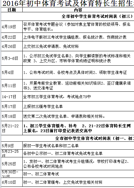 2016大连中考体育工作及考试时间表1