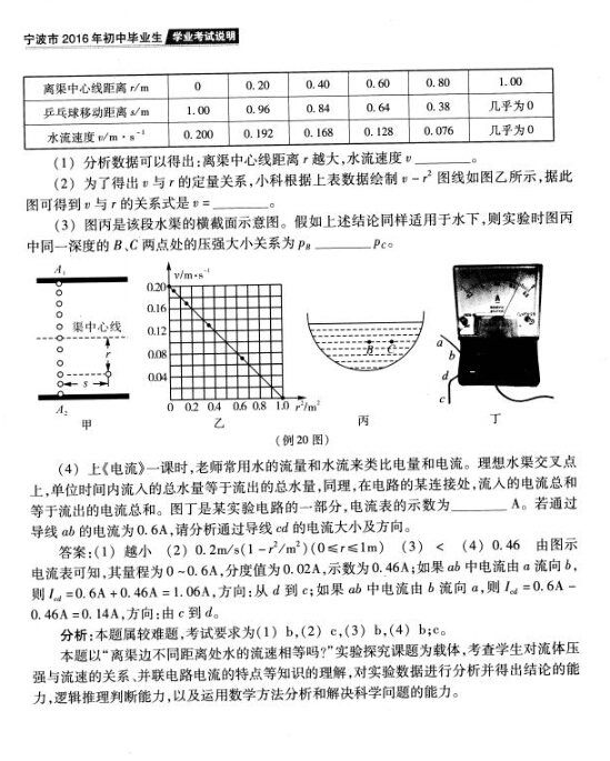 2016年宁波中考说明——学业考试科学典型题目示例9