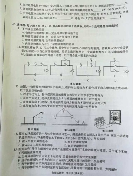 2016年合肥中考物理试题（图片版）2