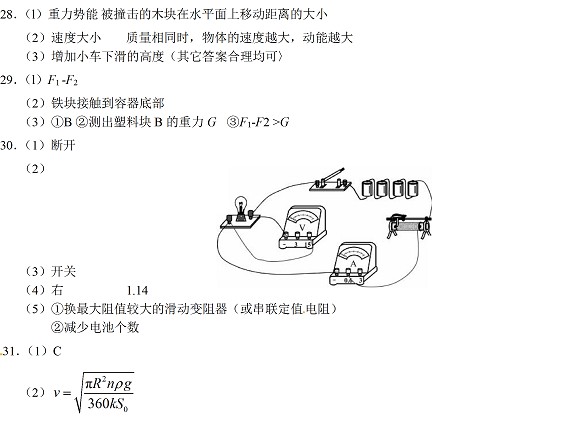 2016年江苏苏州中考物理考试题答案2