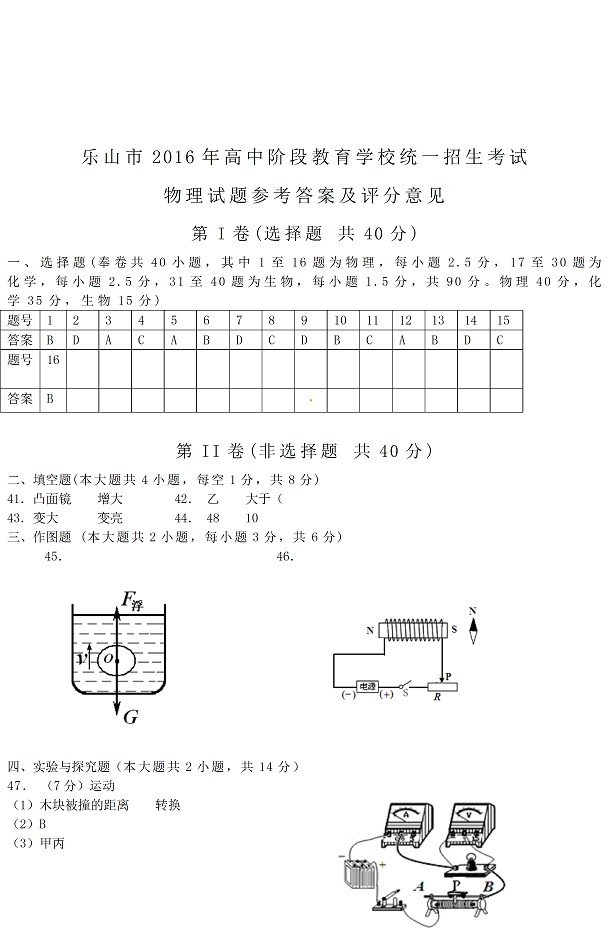 2016年四川乐山中考化学试题及答案6