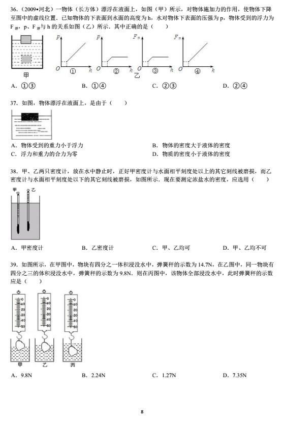 2017年中考物理专项练习题：浮力（四）2