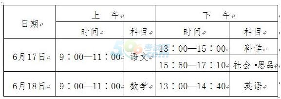 湖州2017中考时间：6月17日至18日1