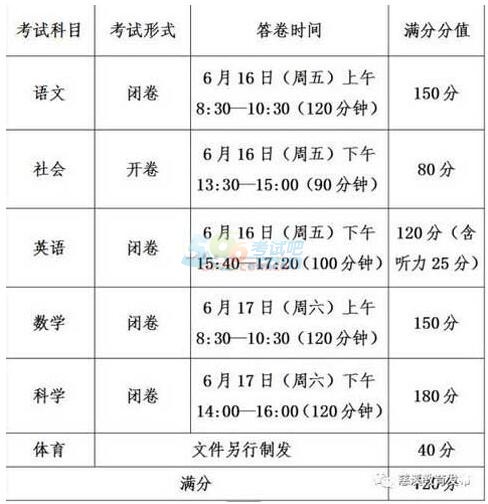 慈溪2017中考时间：6月16日至17日1