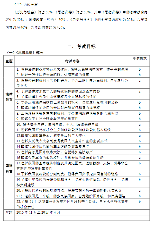 2017宁波中考保送生考试说明（社会思想）2