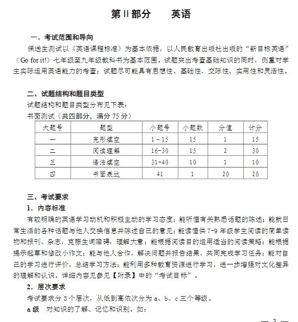 2017宁波中考保送生考试说明（英语）1