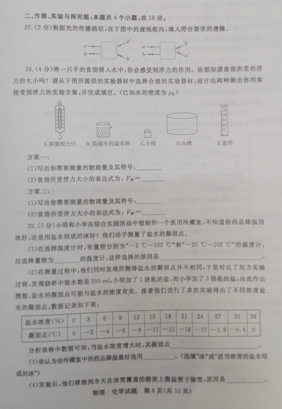 2017山东枣庄中考物理试题及答案5