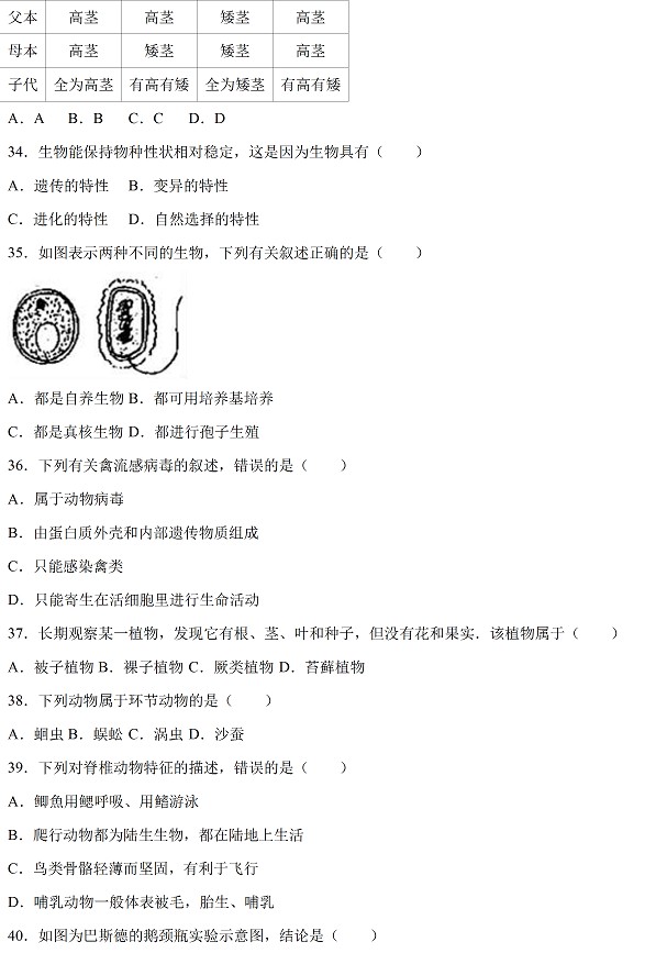 广东省2017年中考生物试题及答案6