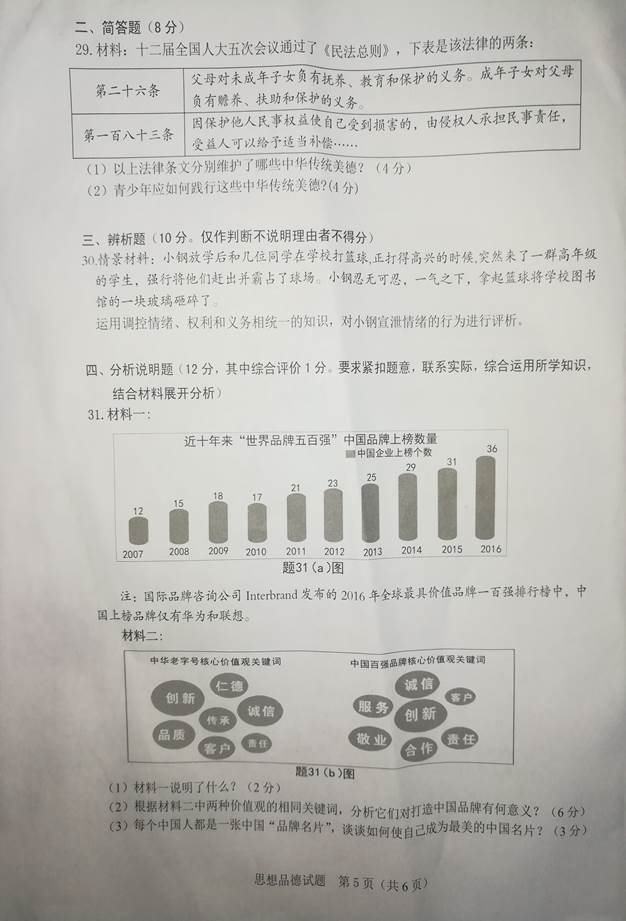 广东省2017年中考思想品德试题及答案5