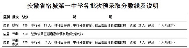 安徽宿州2017中考：省示范高中预录取分数线及情况说明1