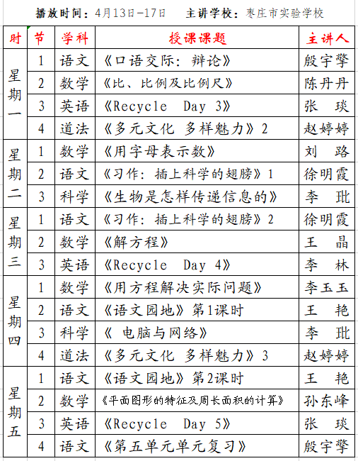 山东枣庄中小学“空中课堂”课程表完整版公布（4月13日9