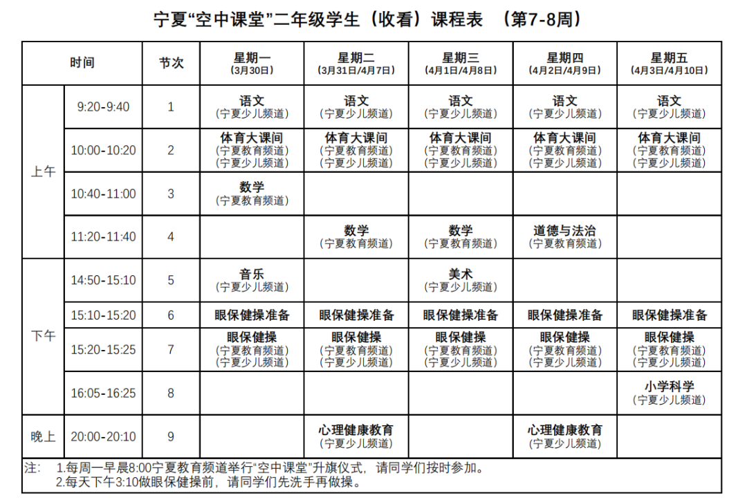 宁夏中小学“空中课堂”课程表完整版公布（4月13日2