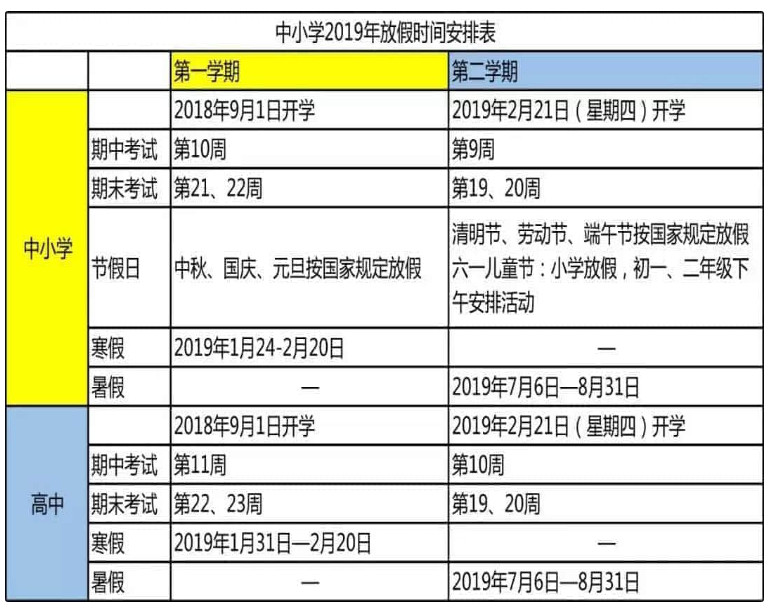 2019山西中小学寒假放假时间公布（含校历）1