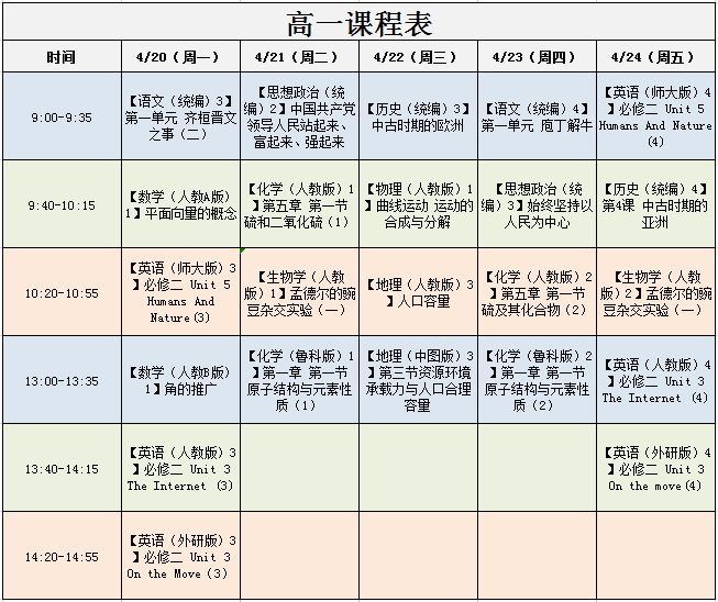 北京中小学“空中课堂”课程表完整版公布（4月20日10