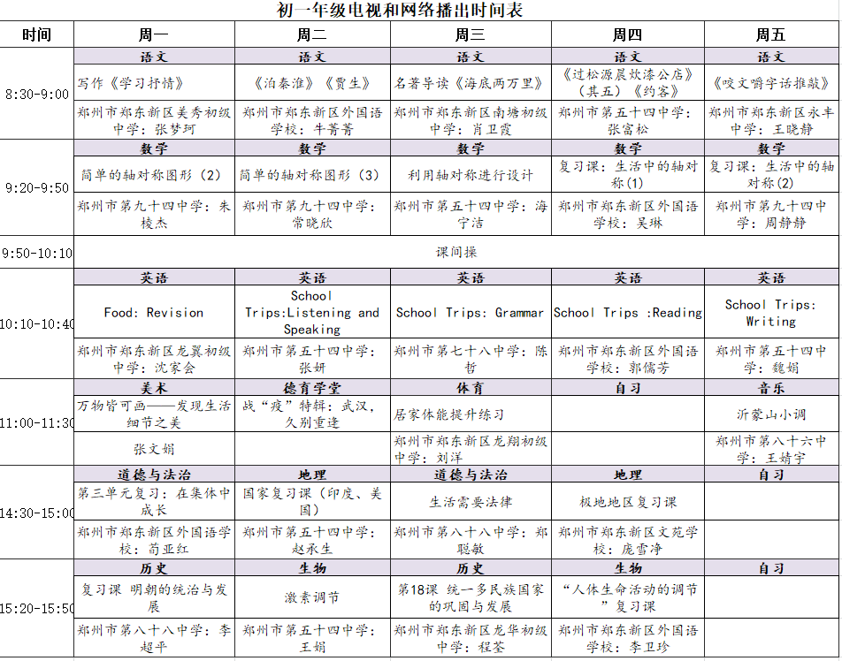 河南中小学“空中课堂”课程表完整版公布（4月20日7