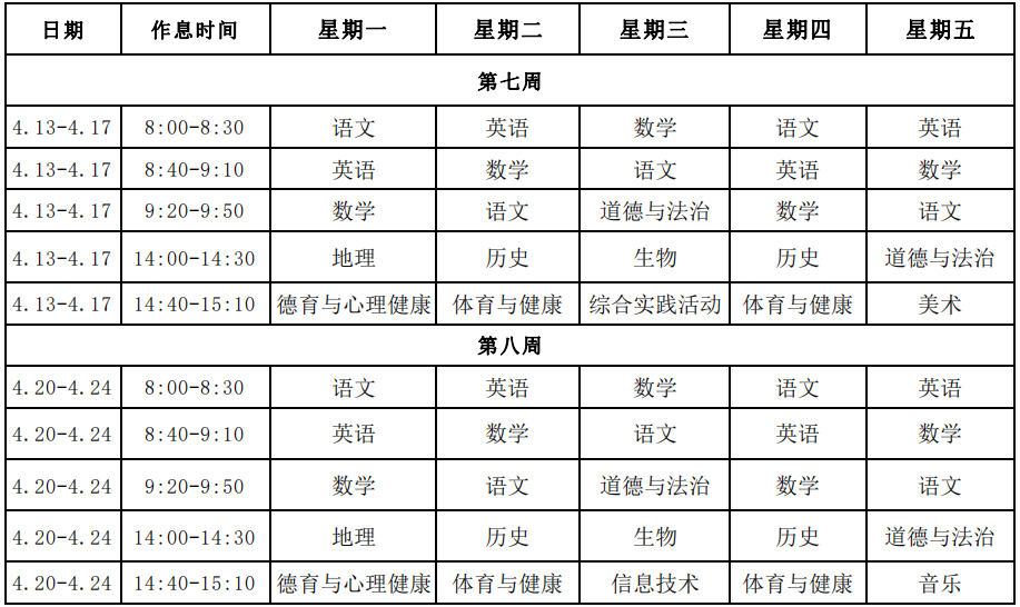 安徽合肥中小学“空中课堂”课程表完整版公布（4月13日7