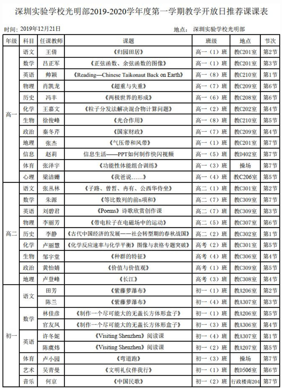 深圳实验学校光明部2019年12月21日校园开放日1