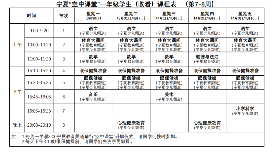 宁夏中小学“空中课堂”课程表完整版公布（4月13日1